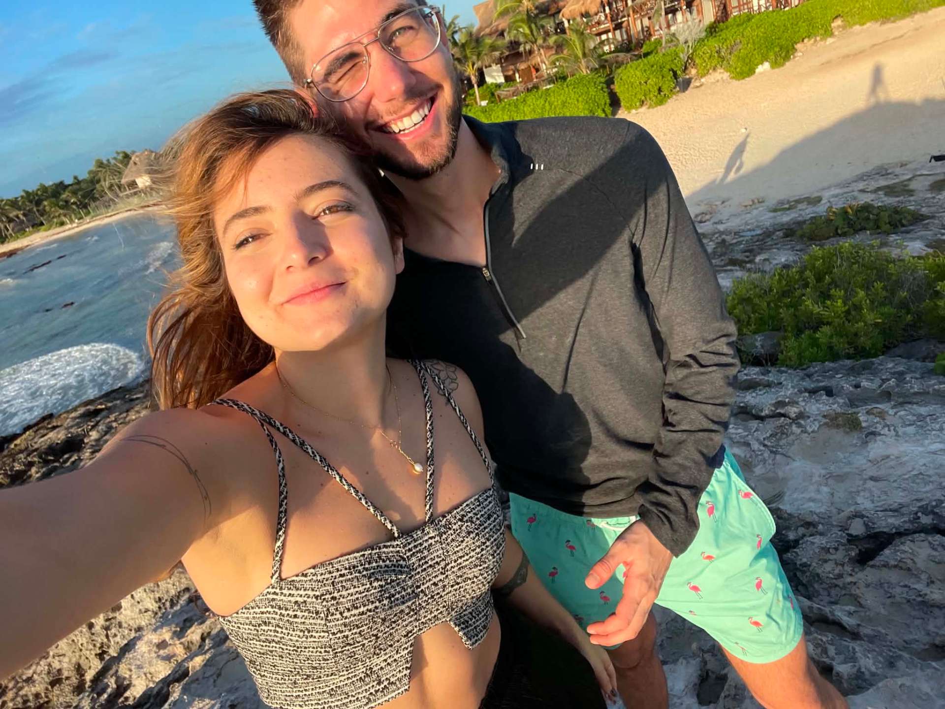Beach selfie in Tulum at sunset