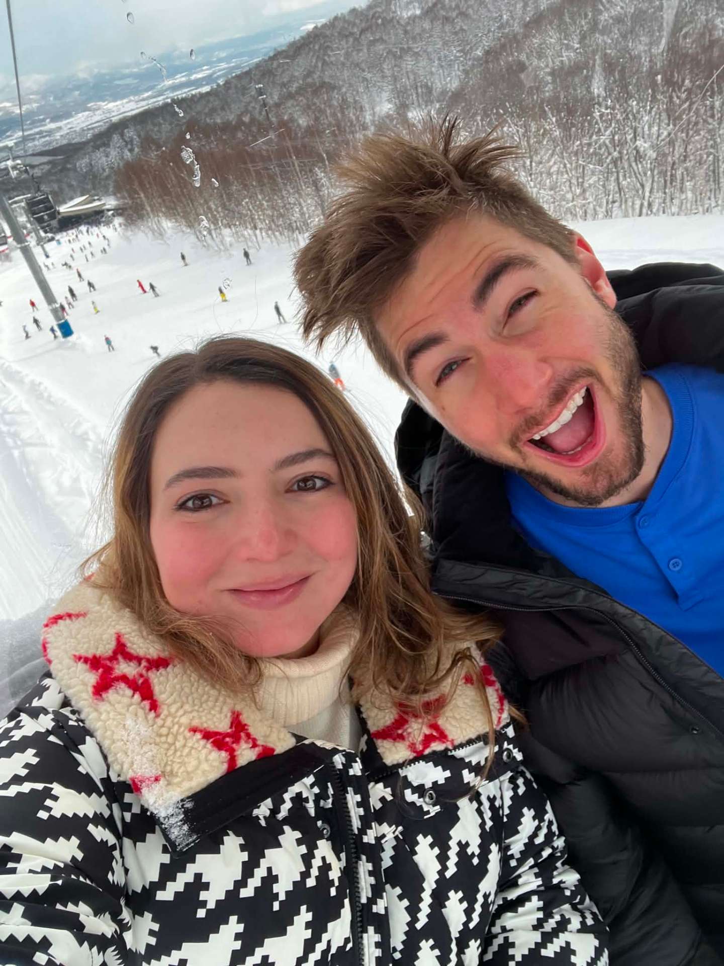 On the lift, ski trip